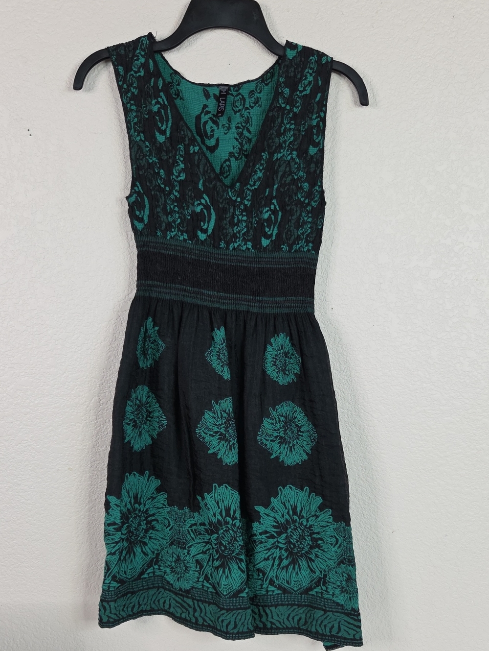 Lapis Black and Teal Floral V-Neck Midi Dress